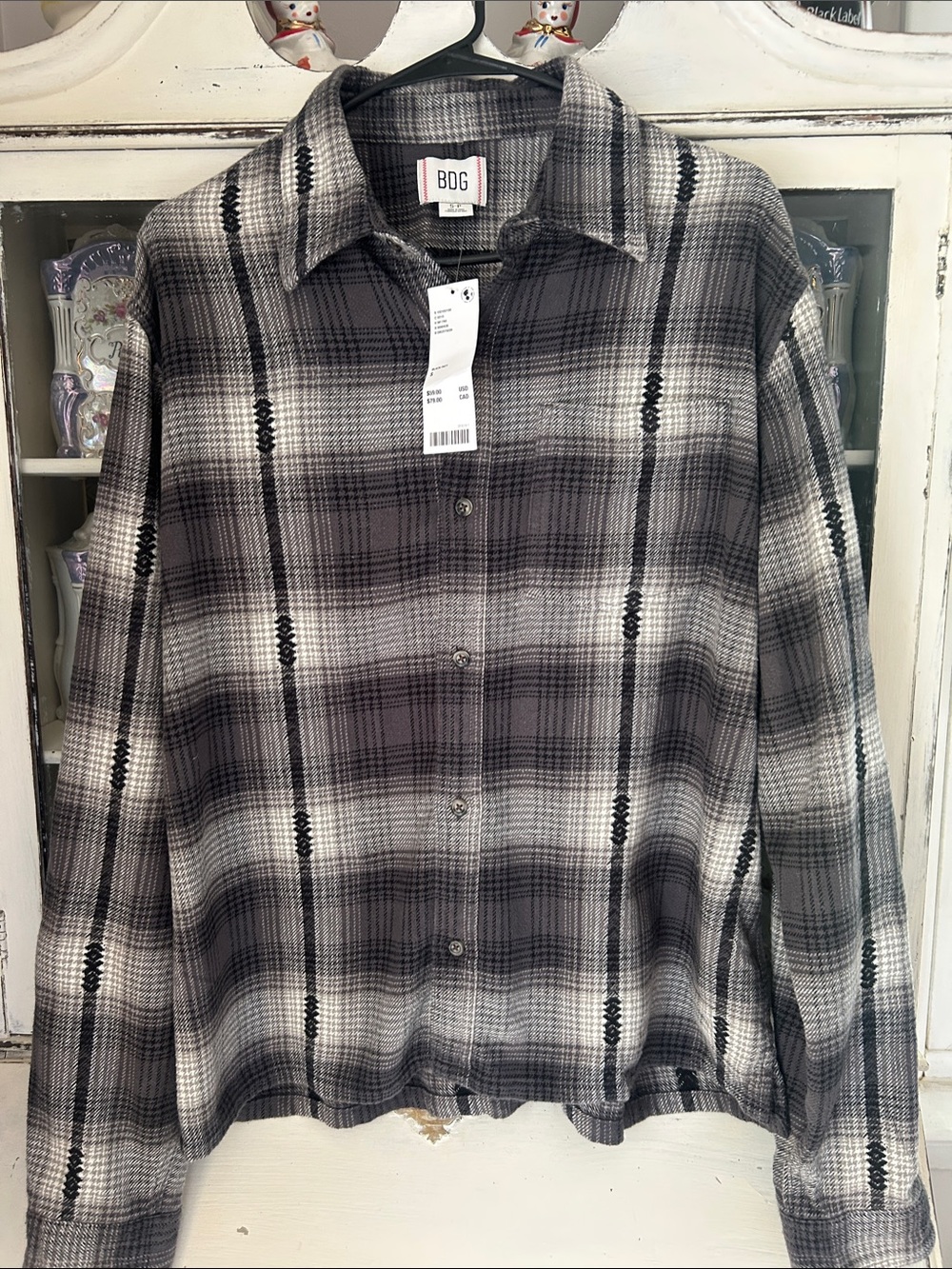 BDG Unisex Black and Gray Plaid Button-Down Shirt